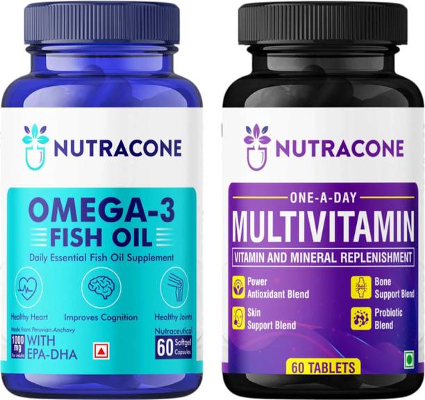 NUTRACONE Multivitamin & Omega 3 Fish Oil 1000mg Combo For Immunity Energy & Heart Health