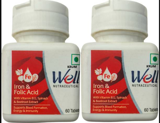 KRUM New Well Iron & Folic Acid -supports blood formation pack of 2,-
