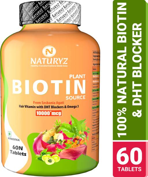 NATURYZ 100% Plant Biotin DHT Blocker & Omega for Hair & Skin- 60 tablets
