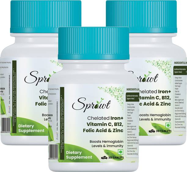 Sprowt Chelated Iron + Vitamin C, B12, Folic Acid & Zinc | Boost Hemoglobin & Immunity