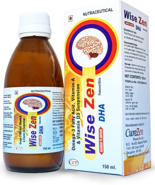 CureZen Pharma WiseZen DHA and EPA Syrup: High Purity Omega 3 | Tasty Mango Smoothie Flavor