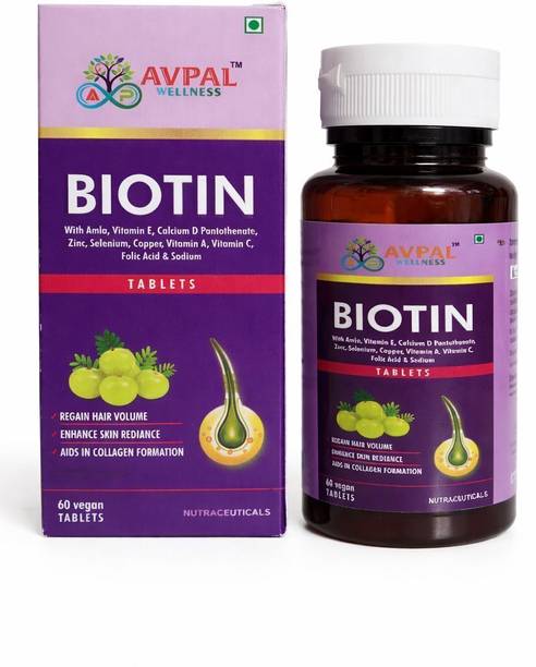 Avpal Wellness BIOTIN+ AMLA , PANTOTHENIC ACIS, SELENIUM, COPPER, VITAMIN A,C,E FOLIC ACID