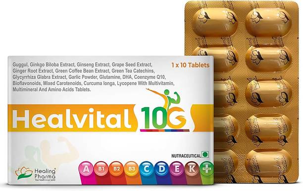 healing pharma Healvital 10G Multivitamin,Minerals,Ginseng,Coenzyme Q10,DHA,Ginkgo,Natural Ext