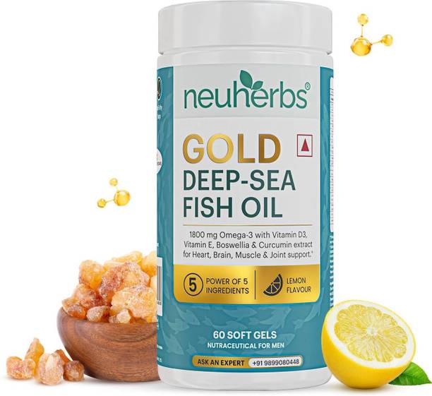 Neuherbs Gold Deep Sea Omega 3 Fish Oil | EPA- 1080mg & DHA- 720mg with Vitamin D3 & E