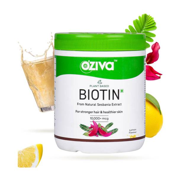 OZiva Plant Based Biotin 10000+ mcg (Lemon, Sesbania) for Strong Hair & Healthy Skin