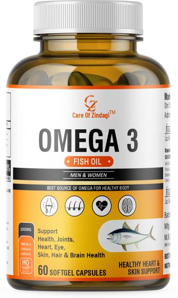 Care of Zindagi Omega 3 Fish Oil Softgel Capsules Supports Healthy Heart , Joints & Skin 60 Caps