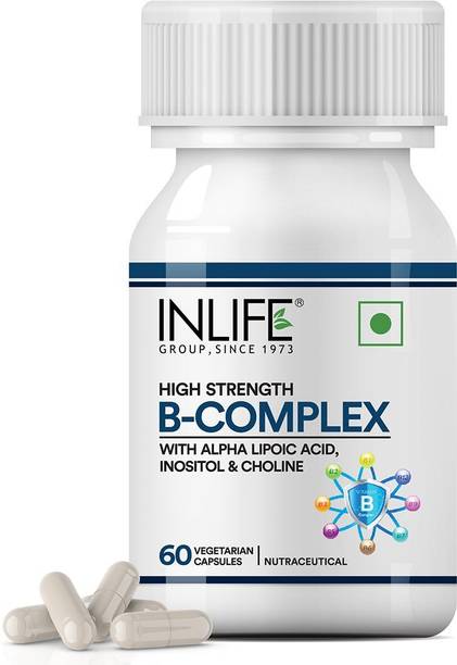 INLIFE B Complex Supplements B1, B2, B3, B5, B6, Biotin, with Vitamin B12