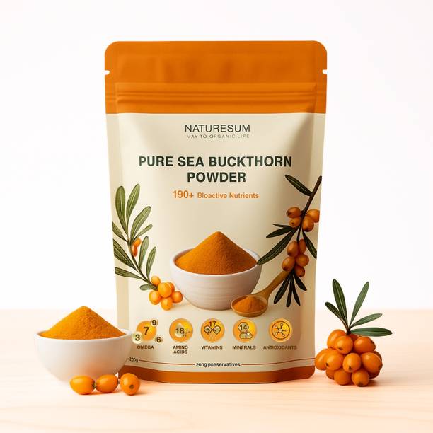 NATURESUM Sea Buckthorn Berry Powder 100% Organic, Rich in Omega 3, 6, 7, 9, Vitamin C & E