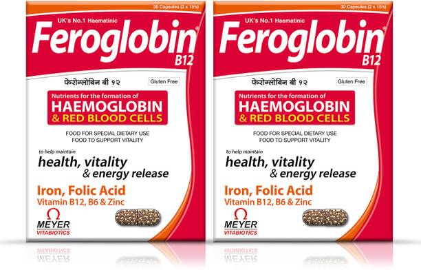 Feroglobin B12 Capsules - 30 Capsules | Gentle Iron Supplement for Anaemia (Pack of2)