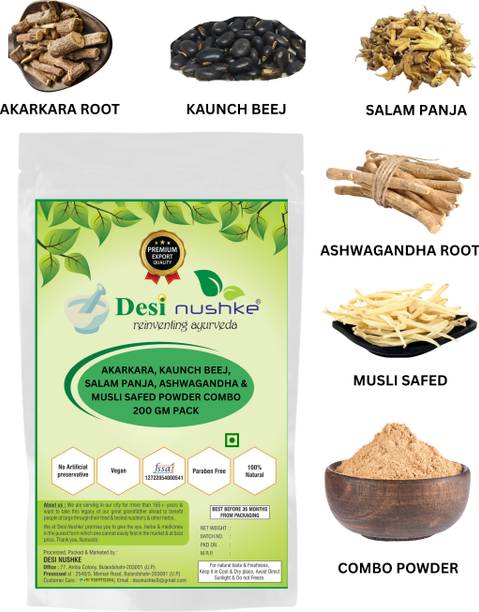 Desi Nushke Akarkara, Kaunch Beej, Salam Panja, Ashwagandha & Musli Safed Powder Combo