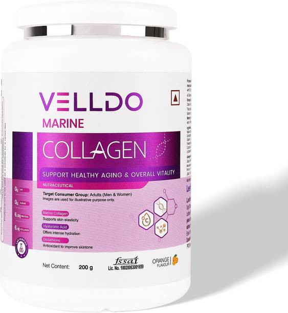 Leeford Velldo Orange Flavour Marine Collagen Supports Healthy Skin, Hair, Aging, Nails