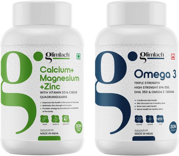 GLIMLACH Calcium Magnesium Zinc & Omega 3 for Women and Men, Brain, Heart