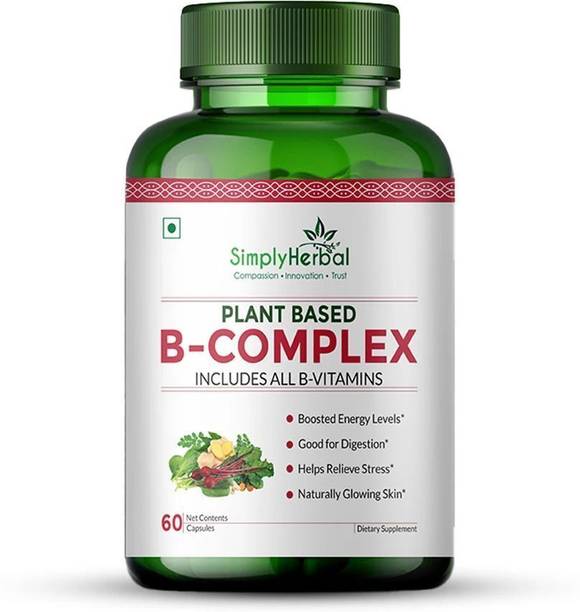 Simply Herbal Plant Based B Complex Supplements with Vitamins B1, B2, B3, B5, B6, B7, B9, B12