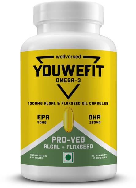YouWeFit Pro-Vegetarian Omega-3 Capsules | 1000mg Algal Oil + Flaxseed Oil Capsules