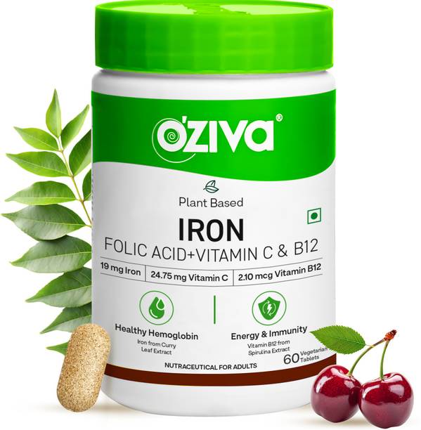OZiva Iron with Folic Acid | For Healthy Haemoglobin Levels | With Vitamin C & B12