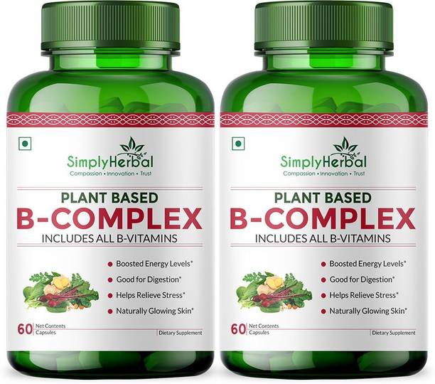 Simply Herbal Plant Based B Complex Supplements with Vitamins B1, B2, B3, B5, B6, B7, B9, B12