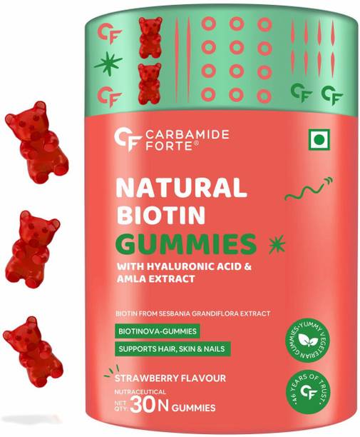 CARBAMIDE FORTE Biotin Hair Gummies for Women & Men, Strawberry & Orange Flavour Biotin for Hair