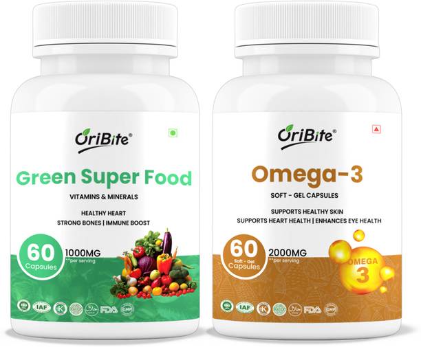 Oribite Green Super Food & Omega 3 Fish Oil Combo – Heart, Joint, Bone & Immune Health