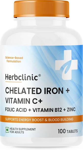 HerbClinic Chelated Iron Tablets With Vitamin C, Zinc, Folic Acid, B12 | Iron Supplement