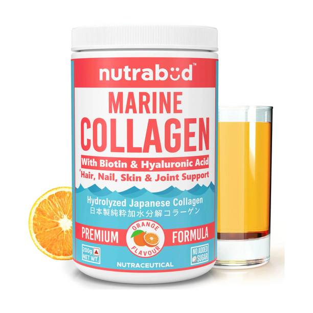 Nutrabud Japanese Marine Collagen Powder Supplement for Radiant Skin Glow- Orange Flavour