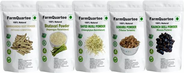 FarmQuartee Pure Ashwagandha Shatavari Safed White Musli Gokhru Kaunch Beej Powder,Churna