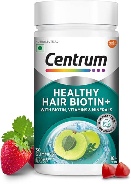 Centrum Healthy Hair Biotin+| 30 Gummies | 100% RDA of , Amla, Vitamins,Minerals