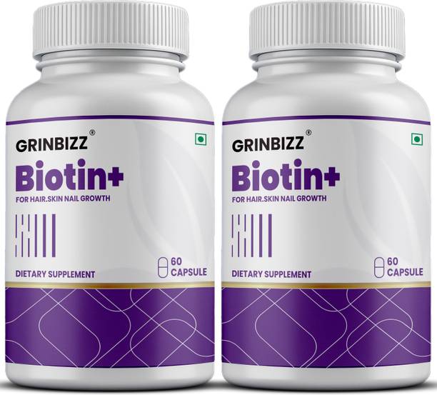 grinbizz Biotin+ Capsules for Hair Growth | Biotin with Zinc, Iron & Herbal Extracts