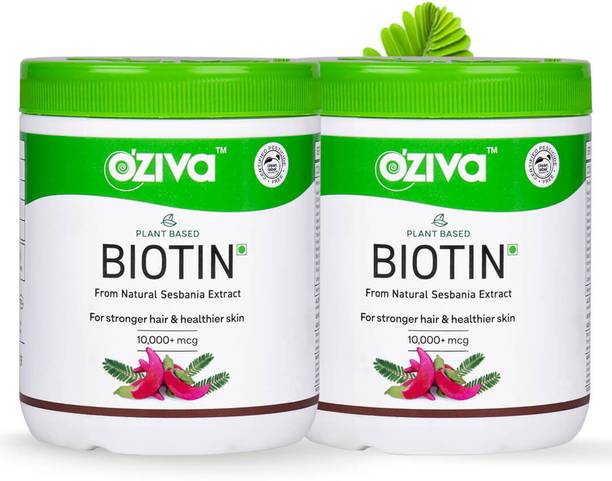 OZiva Biotin, 10000+ mcg (With Amla, Sesbania), Natural Biotin for Hair Growth & Skin