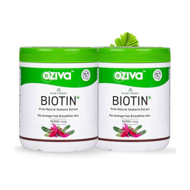 OZiva Biotin, 10000+ mcg (With Amla, Sesbania), Natural Biotin for Hair Growth & Skin