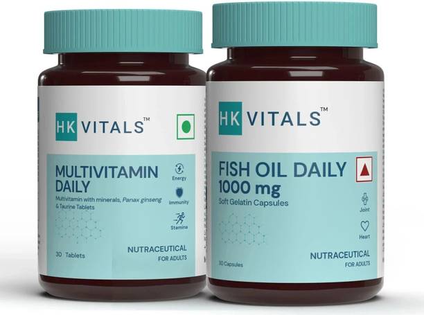HEALTHKART HK Vitals Multivitamin + Fish Oil (30N tabs+ 30N Softgel caps), 2 Piece(s)/Pack