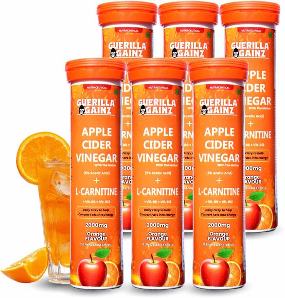 guerilla gainz ACV + L Carnitine 2000 mg Helps Convert fat into Energy Orange Flavour (6 x 15 )