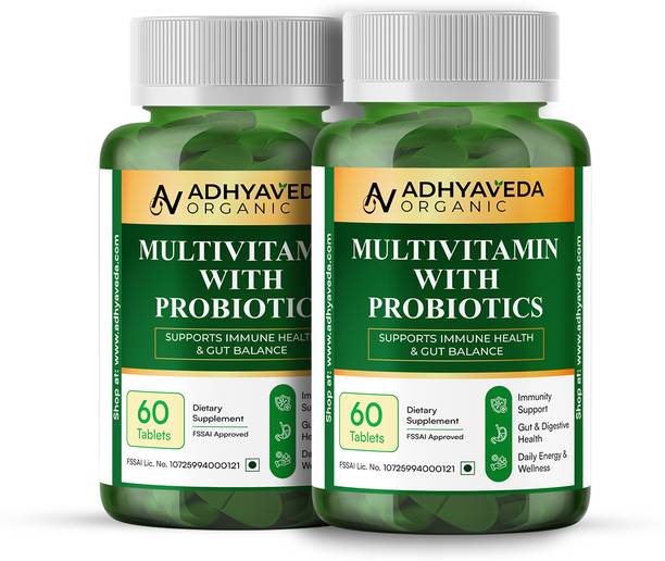 Adhyaveda organic Adhyaveda Multivitamin + Probiotics | Energy, Gut & Stress Support | Pack of 2