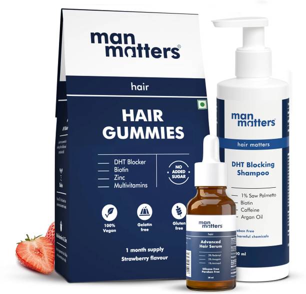 Man Matters Biotin Gummies 30N, Hair Serum 30ml & Anti-Hair-Fall Shampoo 200ml Combo