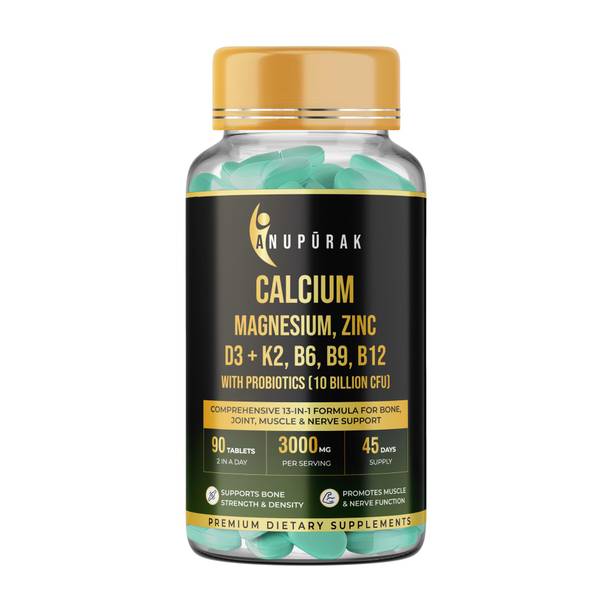 Anupurak Bone Strength Supplement | Calcium Magnesium Zinc D3 K2 | Density & Flexibility