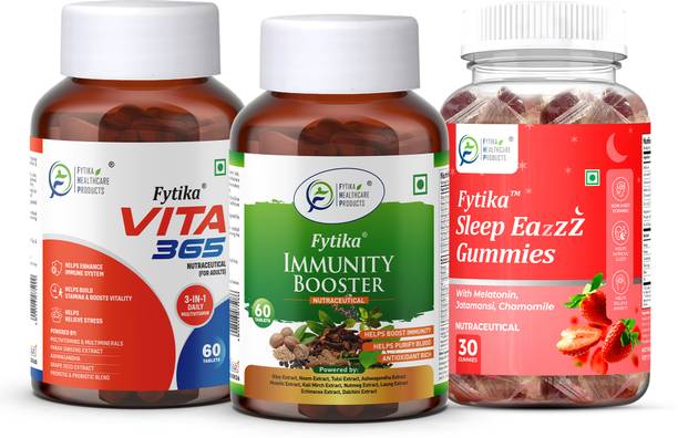 FYTIKA Vita 365 + Immunity Booster + Sleep Eazzz, Sleep Gummies - Combo (Pack of 3)