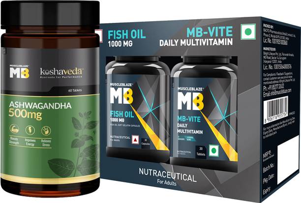 MUSCLEBLAZE Ashwagandha, 60 Tablets, MB-Vite Daily Multivitamin & Fish Oil