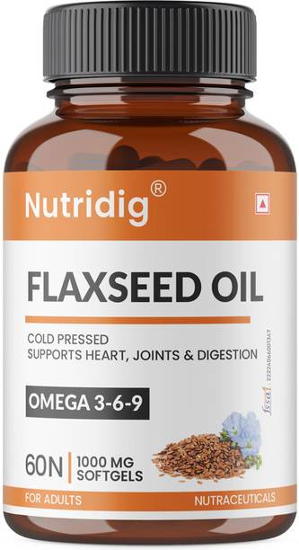 NUTRIDIG Flaxseed Oil Softgel For Men & Women | 60 Softgels