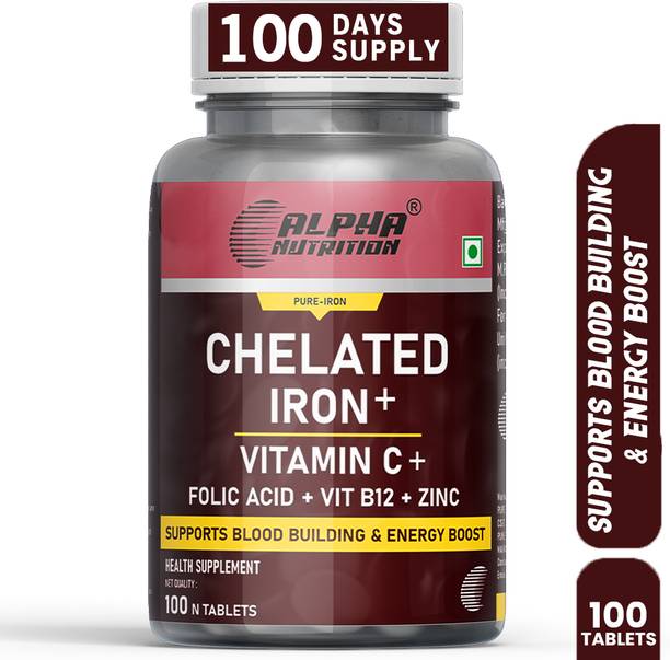 ALPHA NUTRITION Chelated Iron Tablets for Women & Men with Folic Acid | Iron Supplement