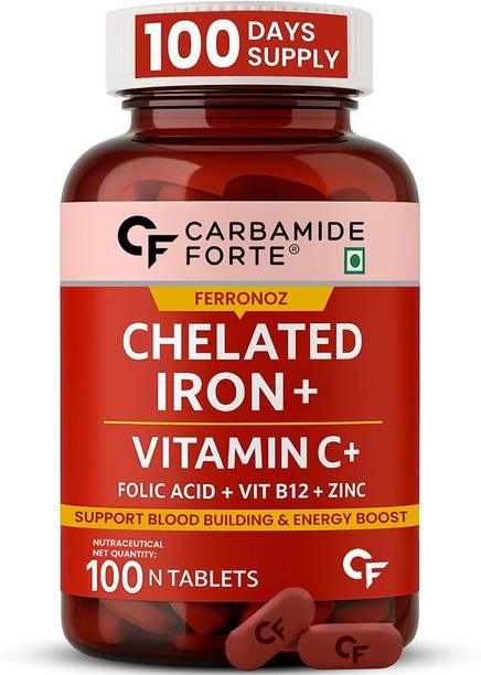 CARBAMIDE FORTE Chelated Iron Tablets for Women & Men with Vitamin C, Folic Acid Iron Supplement