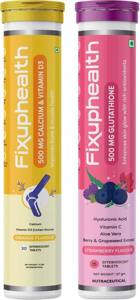 FIXUPHEALTH Calcium 500mg and Vit D3 & Glutathione Vit C Aloe Vera Berry Extract