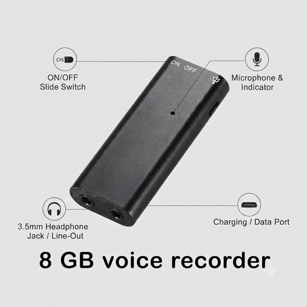 EVERSYS Digital Voice Recorder 8GB | 96 Hours Recording Capacity |Easy Save Button 8 GB Voice Recorder