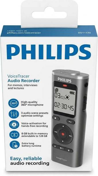 PHILIPS DVT1170 Audio Recorder 8GB Micro SD CardSlot 360° Microphone for Excellent Sound 8 GB Voice Recorder