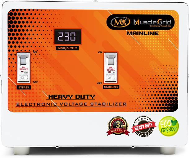 MuscleGrid India 10KVA DOUBLE PHASE Heavy Duty (100V-500V) Automatic Voltage Stabilizer for Home (Single Phase or Double Phase Both)