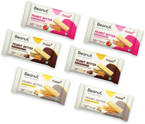 Beanut Peanut Wafer Biscuit Combo, Crunchy & Delicious, Assorted Flavoured - Pack of 6 Wafers