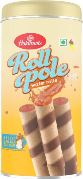 Haldiram's Roll Pole Salted Banana Caramel | Wafer Roll Sticks | Smooth Crunchy Snacks Wafer Rolls