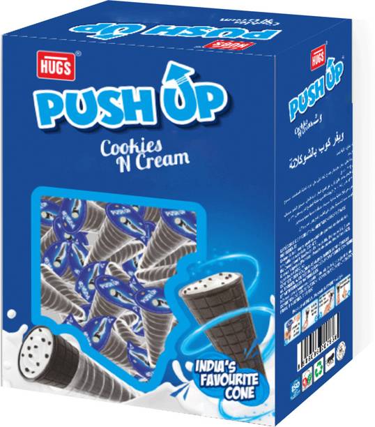 HUGS Push up The Cone- Delicious Cookies & Cream Filled Wafer Cone (30 pcs in a Box) Wafer Rolls