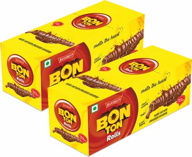 BAKEMATE Bon Ton Rolls | Wafer Rolls with Chocolate Coating | Choco Coating Wafer Rolls