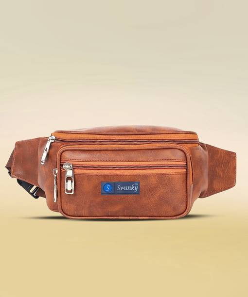 Swanky Leather Waist Pack Travel bag for Money|Belt| Cards| Mobile|Documents|Kit Books And Bills Dairy Pouch Cross Side Bags for men Women. With Belt Stylish Waist Small Luggage Accessories bags With Trust Unisex PU Waist Pack bag with Belt for travel