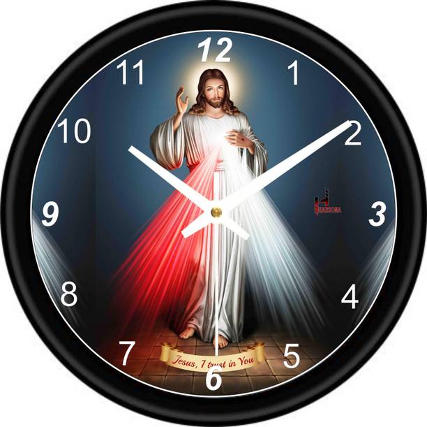 HARSONA Analog 25 cm X 25 cm Wall Clock (Black, With Glass, Stand