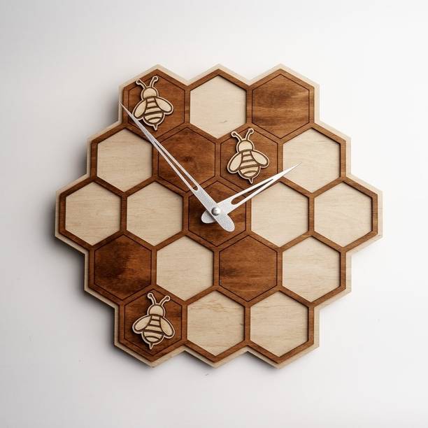 Qeznef Analog 30 cm X 30 cm Wall Clock (Brown, Beige, Without Gla